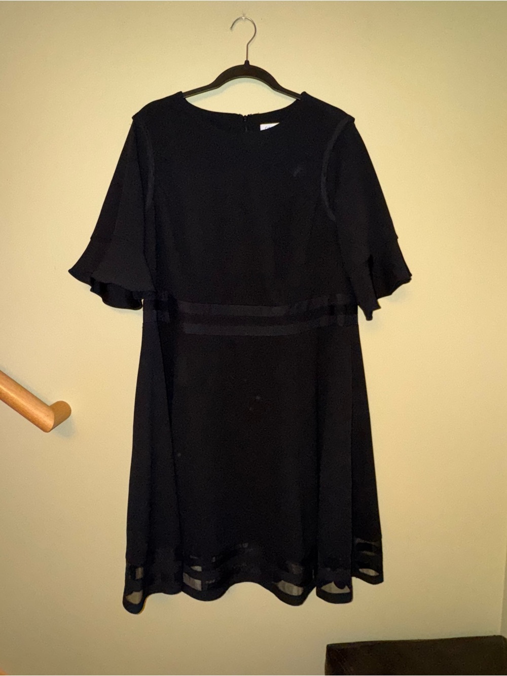 Calvin Klein Black A-line Midi Dress with Sheer Band Accents